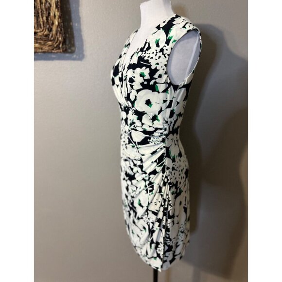 Ralph Lauren Dress 10 Black Green White Washable Stretch Sheath Summer Print - Picture 5 of 8